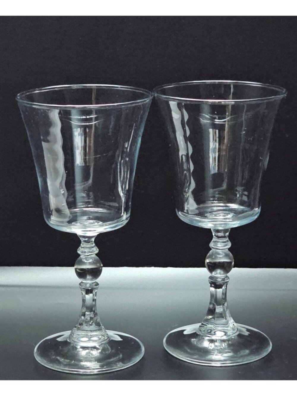 Vintage Clear Glass Goblets set/2 ornate stem elegant drinkware 6.75"
